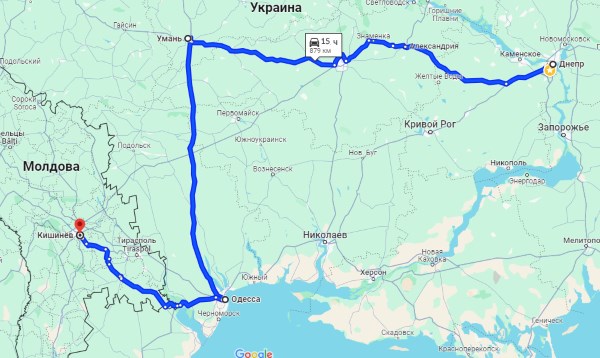 Маршрут движения Trans-bus Кишинев-Днепр