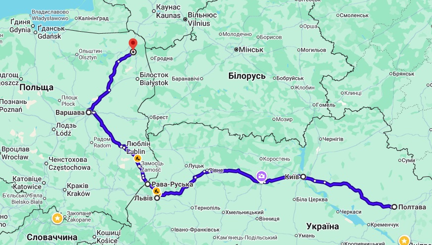 Маршрут поездки Полтава-Августов